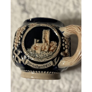 3.5” Beer Stein Round Ceramic Mug 2885 Ehrenburg Drachenfels Castles Grapevines